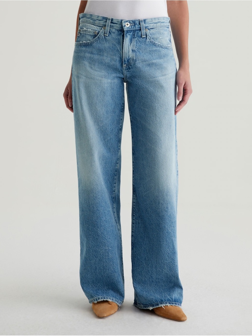 AG Adriano Goldschmied Adria Jean Low Rise Wide Leg Denim Loose Fit Distressed